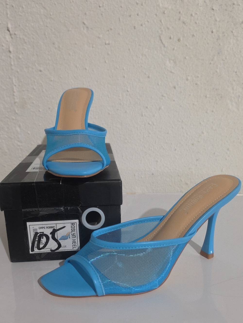 Cape Robbin Roslyn Blue Mesh Slide Sandals with Mid Heel sz. 7